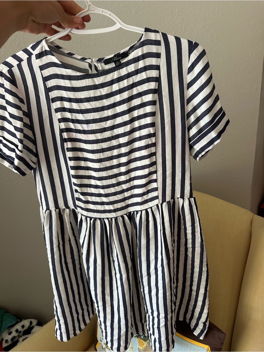 Mavi Jeans Navy and White Striped Mini Peplum Dress